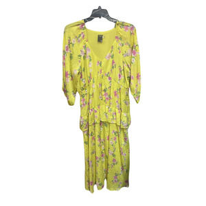 Taylor Yellow Floral Midi Dress 2X - Women's Dresses